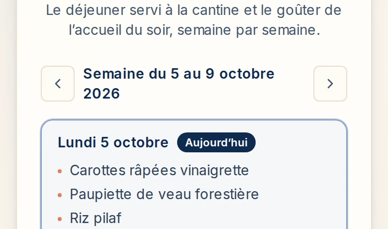 Les menus de la semaine : le déjeuner du jour, composante par composante.